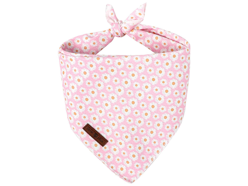 Lionet Paws Spring Daisy Dog Bandana Washable Cotton Handkerchief Scarf Triangle Pink Bandana for Small Medium Large Dogs Girl Boy