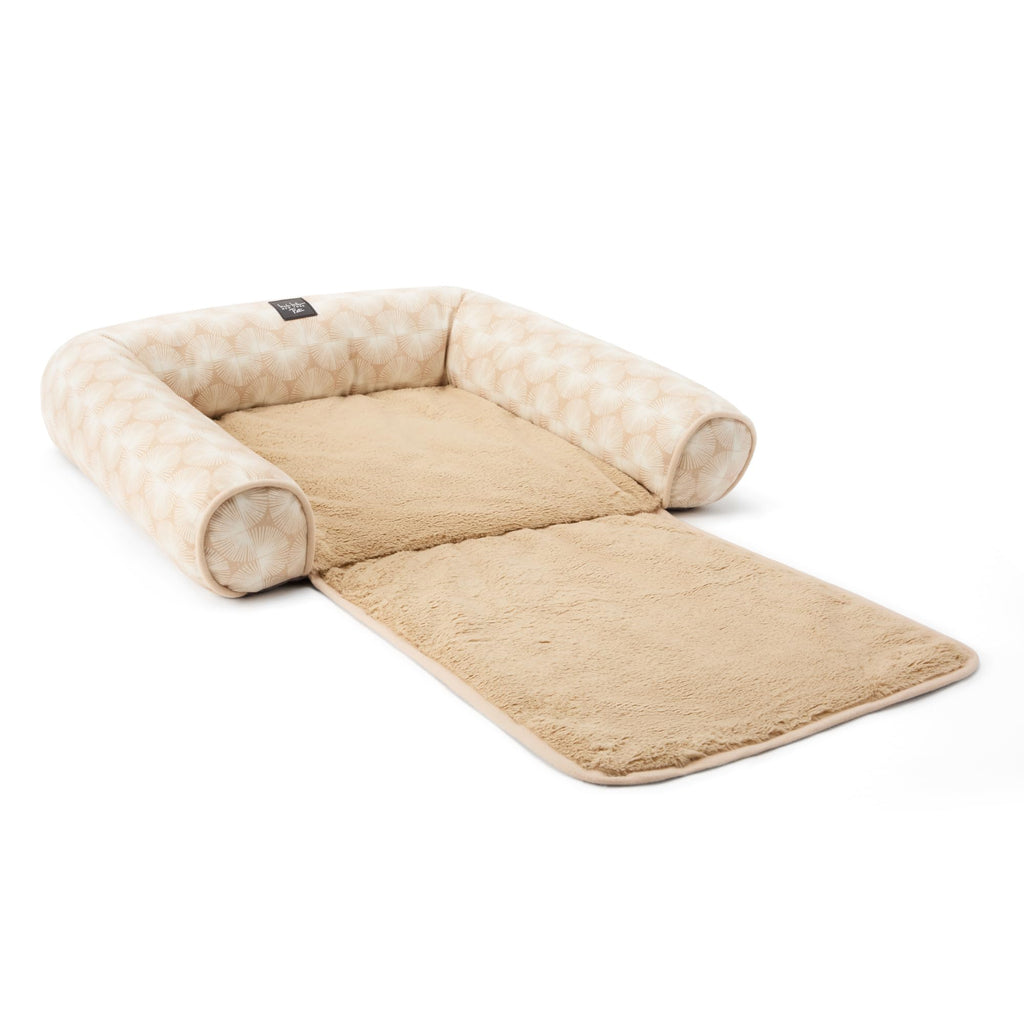 Nicole Miller New York PET Kendall Fluted Geo Cozy Couch Protector Pet Bed, Cozy & Calming, Non-Slip Bottom, Machine Washable, Taupe, Large 40"x23"x4"