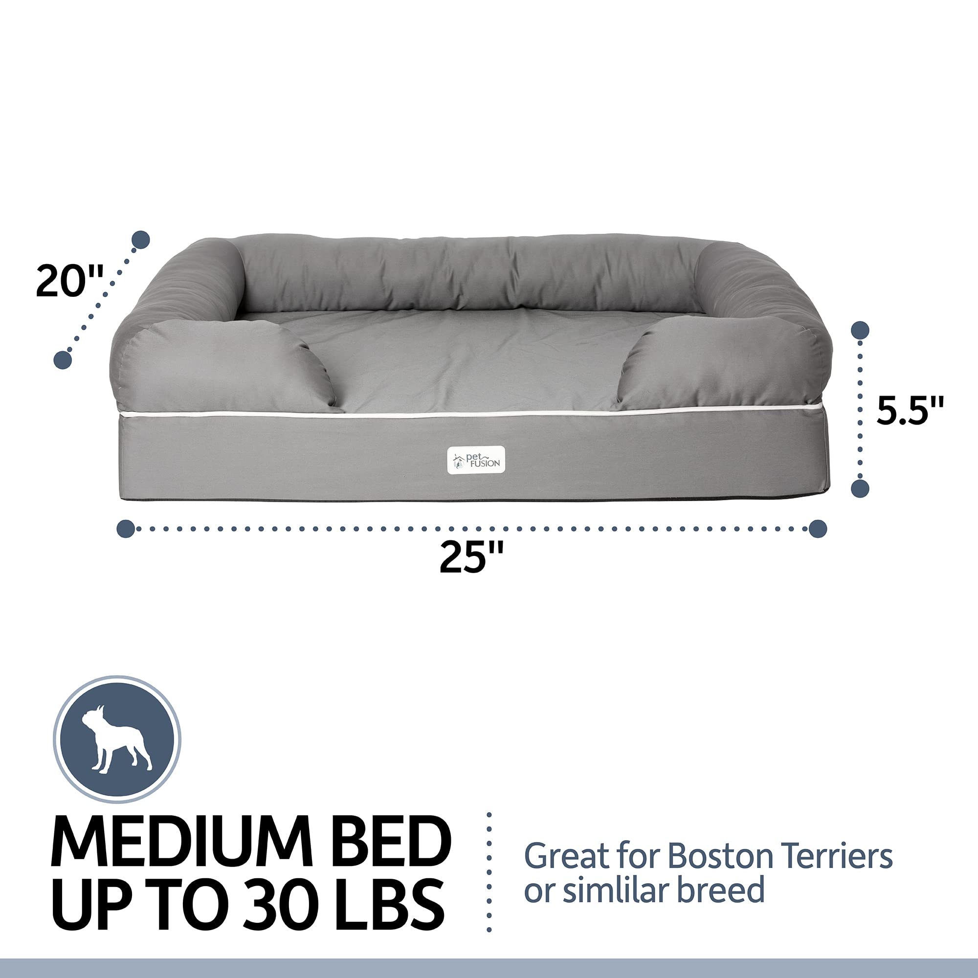 PetFusion Ultimate Dog Bed, Orthopedic Memory Foam, Multiple Sizes and Colors, Medium Firmness Pillow, Waterproof Liner, YKK Zippers, Breathable 35% Cotton Cover