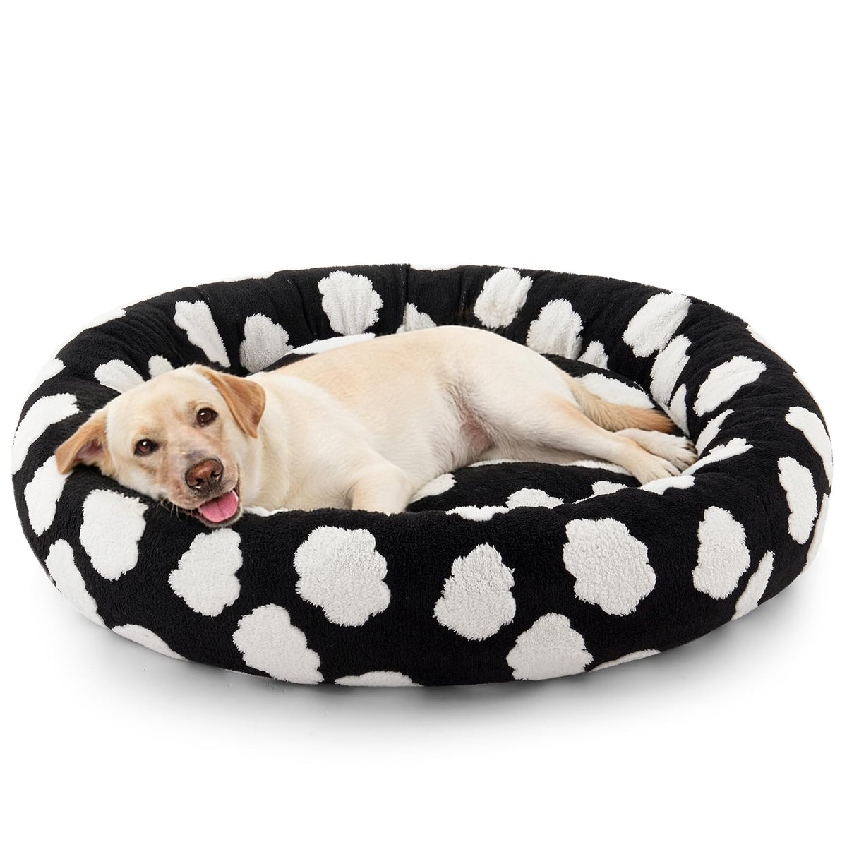 JOEJOY Jacquard Donut Round Small Dog Beds,Blue 23x23x7in, Removable Washable Cover, Cute Pattern, Ultra Soft Fluffy Calming Pet Bed with Thick Supportive Bolster