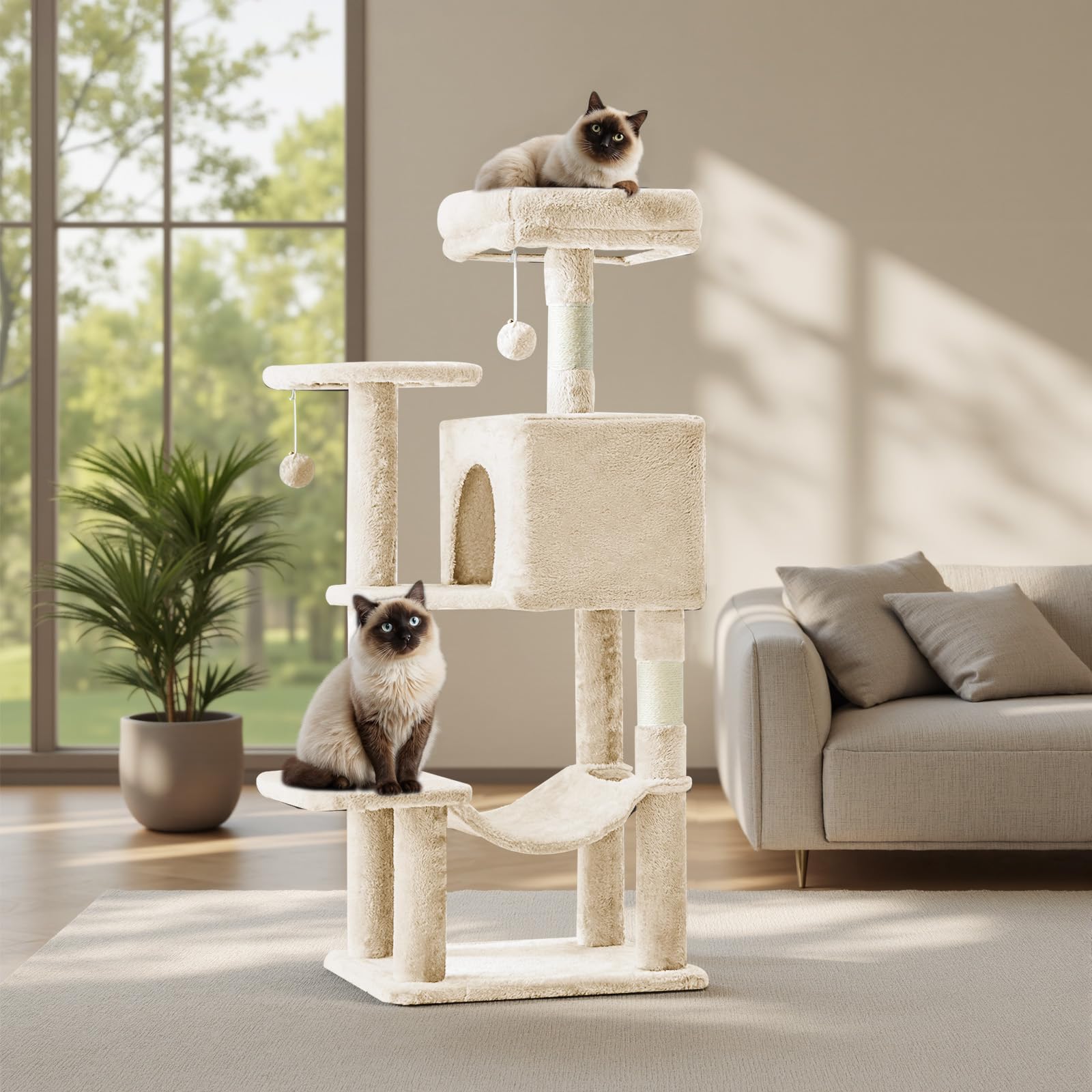 DUMOS 44 Inch Cat Tree Tower with Natural Sisal Scratching Posts