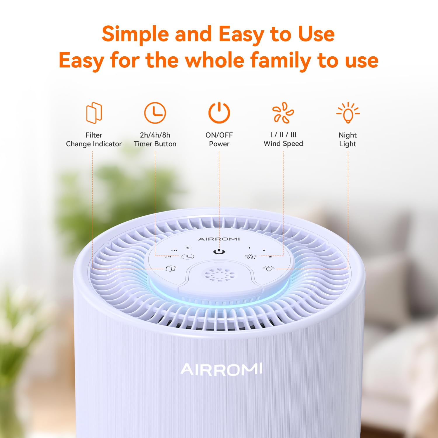 AIRROMI Air Purifier for Bedroom with A2001 Lavender Purple