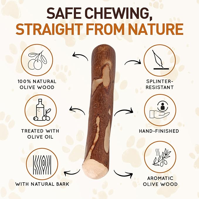 Wildfang® Olive Wood Chewing Sticks for Dogs, Large - Tough Chew Toys for Aggressive Chewers, Puppy Chew Toys for Teething, Training for Chewing Muscles, Olive Wood Stick for Dog (Over 55lbs)