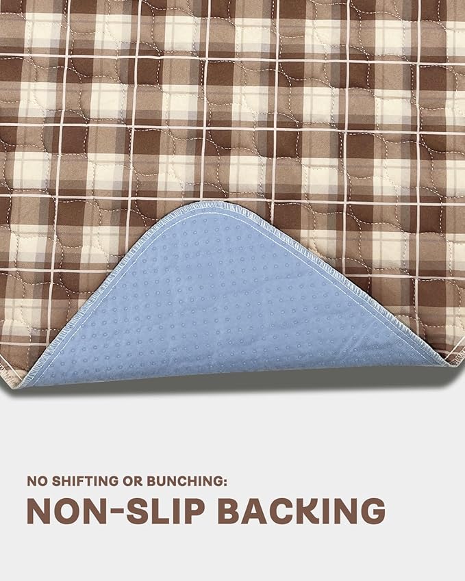 Non-Slip Bed Pads for Incontinence Washable (36" x 72"|2 Pack), Brown Grid, Waterproof Bed Pads, Bed Wetting Pads for Bed, Sofa, Floor, Resuable Underpads for Adults, Seniors, Pet