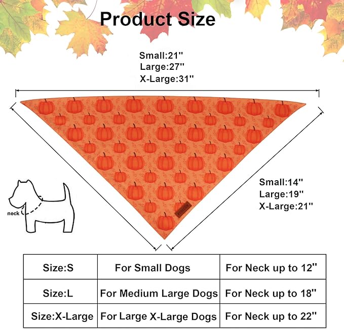 PTDECOR Thanksgiving Fall Dog Bandanas, Orange White Reversible Holiday Pet Scarf, Happy Thanksgiving Pumpkin Triangle Thanksgiving Bandanas for Small Dogs Puppies Cats(Small)