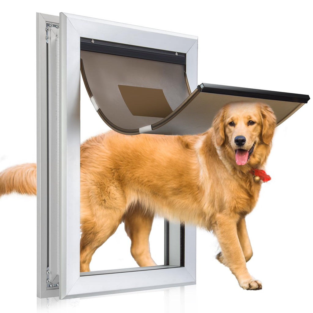 Rseord Durable Pet Door, Aluminum Door for Dog and Pets, X-Large Doggie Door with Automatic Closing Magnetic Flaps, Ideal for Interior and Exterior Doors, Screen and Wall, Weather Resistant