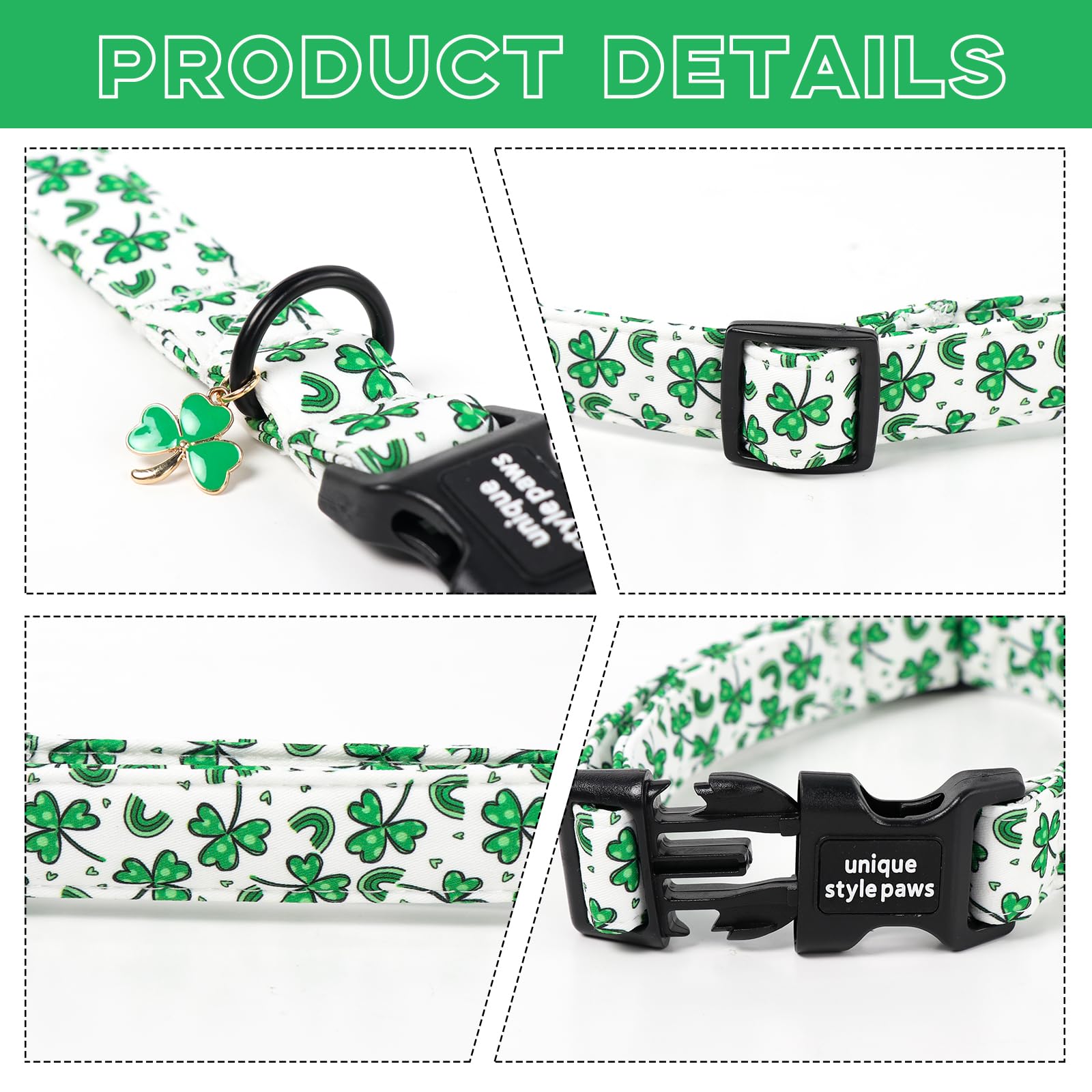 Unique style paws Dog Collar Plastic Buckle with Pendant Puppy Collar for Saint Patrick Polka Dot Clover for Small Medium Large Boys Girls Dogs