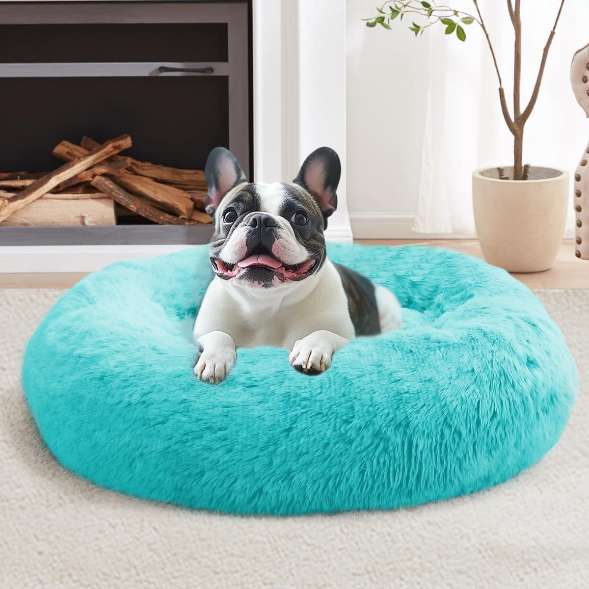 JOLLYVOGUE Calming Dog Bed for Small Dogs - 23 inches Donut Washable Small Dog Bed for Kittens & Puppies, Anti-Slip Round Fluffy Plush Faux Fur Cat Beds (Fits up to 25 lbs Pets, Purple)