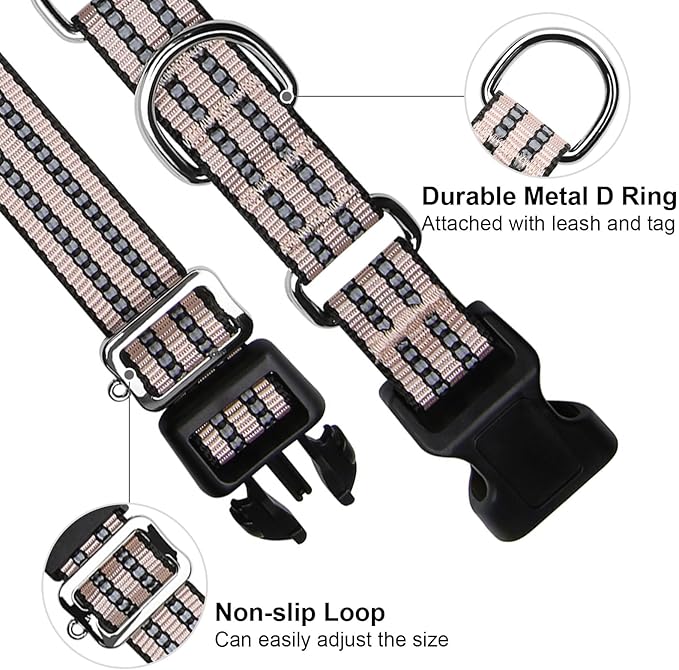 JOYEEIIOO Martingale Dog Collar, Adjustable Nylon Reflective Collar with Quick Release Buckle, No Pull Dog Training Collars for Small Medium Large Dogs (Pink Ivory, Medium)
