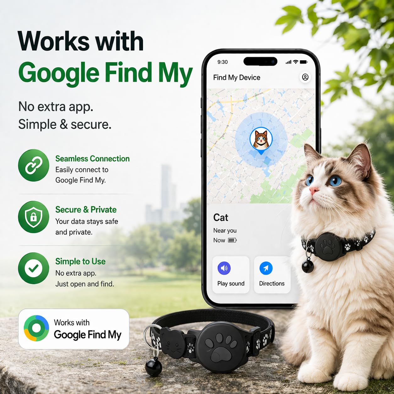 Pet Tracker,GPS Collar for Cats,Smart tag,Waterproof Compatible with Find My,No Monthly Fee,Advanced Tracking Solution Smart Collar for Pet Safety Ideal Small Large Cats(Android User)
