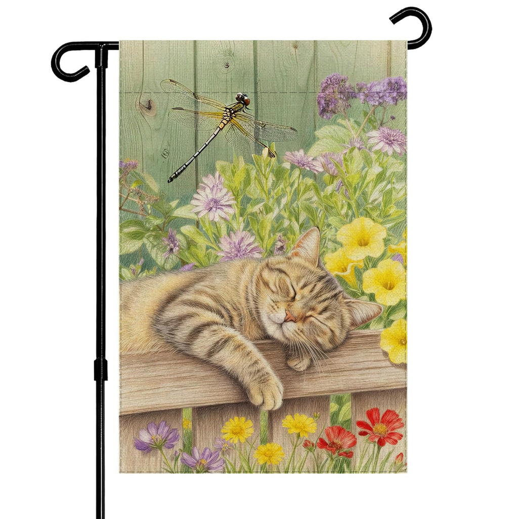 ALEXMACLIST Spring Summer Cat Garden Flag 12x18 Inch Double Sided Outside
