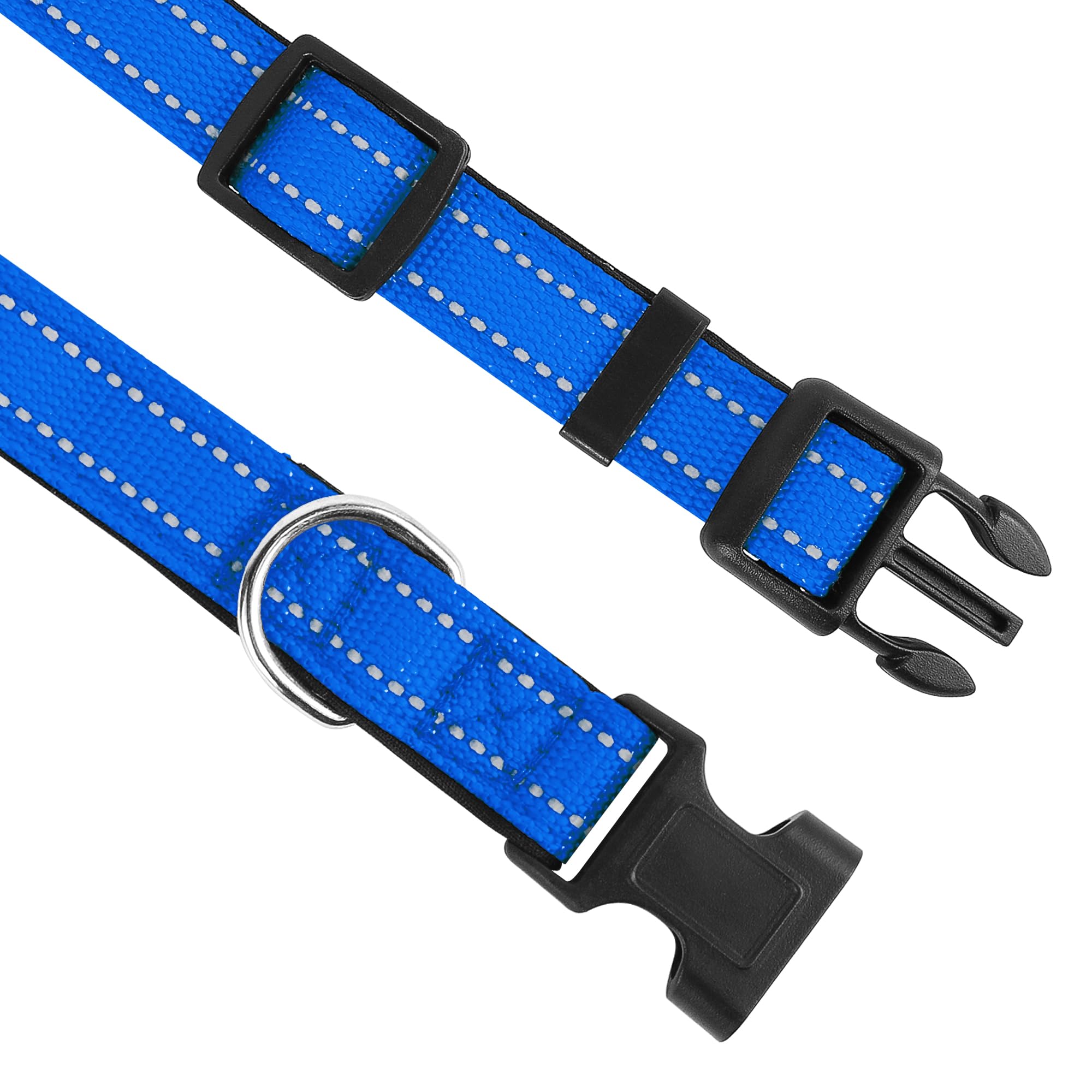 PWOD Reflective Dog Collar, Adjustable Soft Neoprene Padded Nylon Pet Collars with Buckle for Extra Large Dogs, Navy Blue,XL