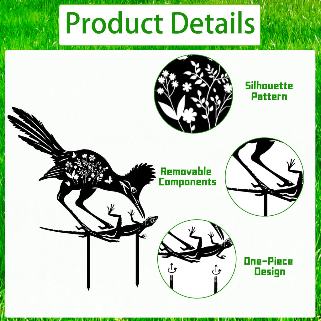 Rngmsi Roadrunner Metal Garden Stakes Yard Decor, 4PCS Black Roadrunner Silhouette Statues Garden Decorative Gifts for Yard Art, Patio, Outside, Lawn Ornaments, Christmas, Backyard, Pathway
