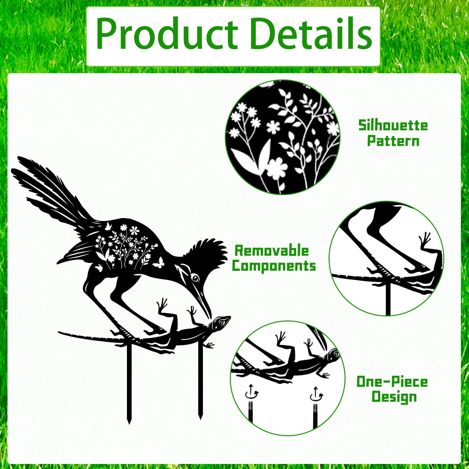 Rngmsi Roadrunner Metal Garden Stakes Yard Decor, 4PCS Black Roadrunner Silhouette Statues Garden Decorative Gifts for Yard Art, Patio, Outside, Lawn Ornaments, Christmas, Backyard, Pathway