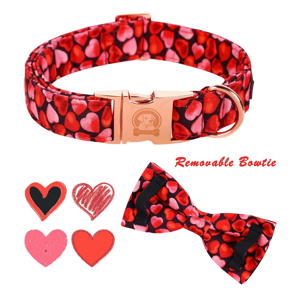 MR. CHUBBYFACE Valentines' Dog Collar with Bowtie Pink Love Pet Collar, Cute Adjustable Puppy Collar for Small Medium Large Dogs