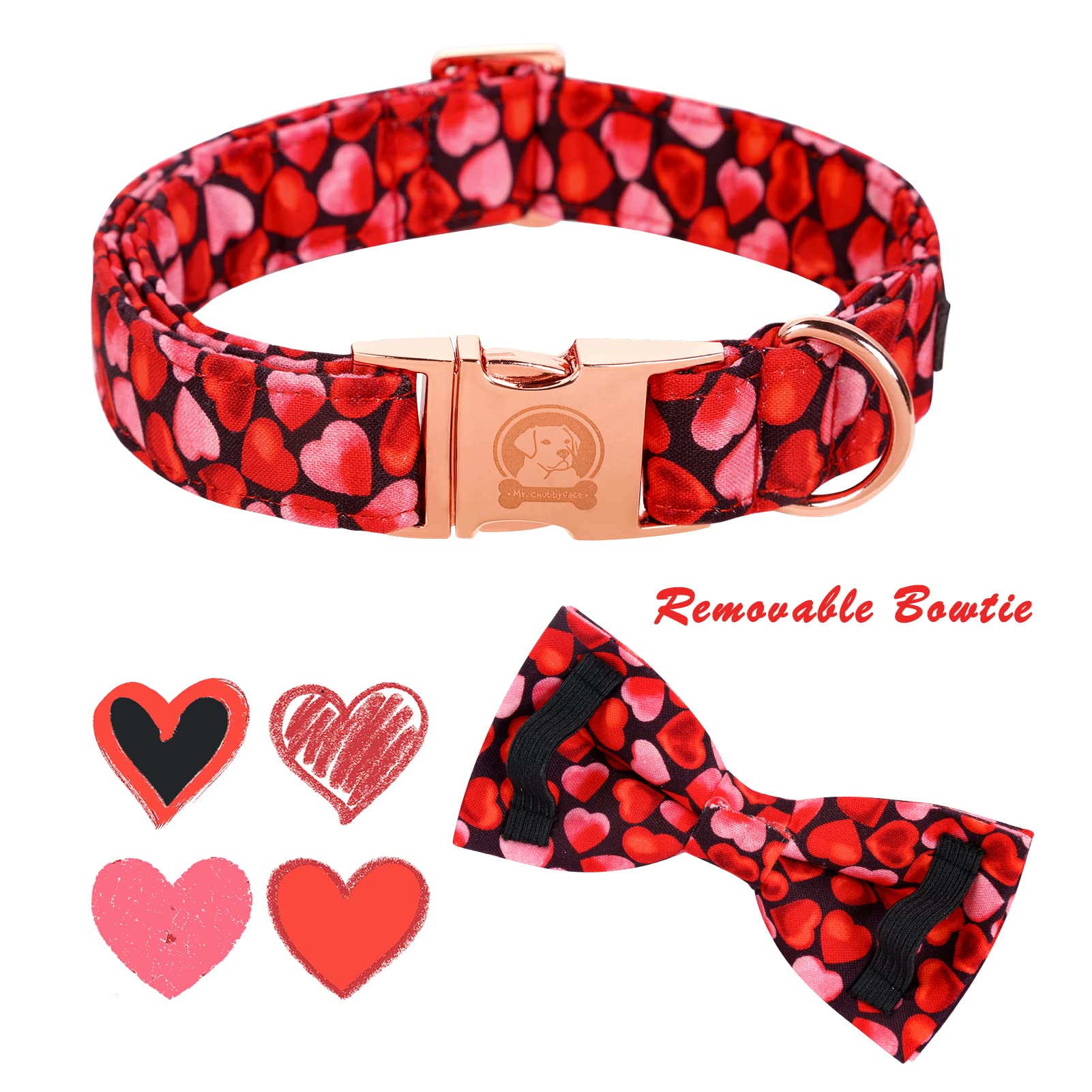 MR. CHUBBYFACE Valentines' Dog Collar with Bowtie Pink Love Pet Collar, Cute Adjustable Puppy Collar for Small Medium Large Dogs