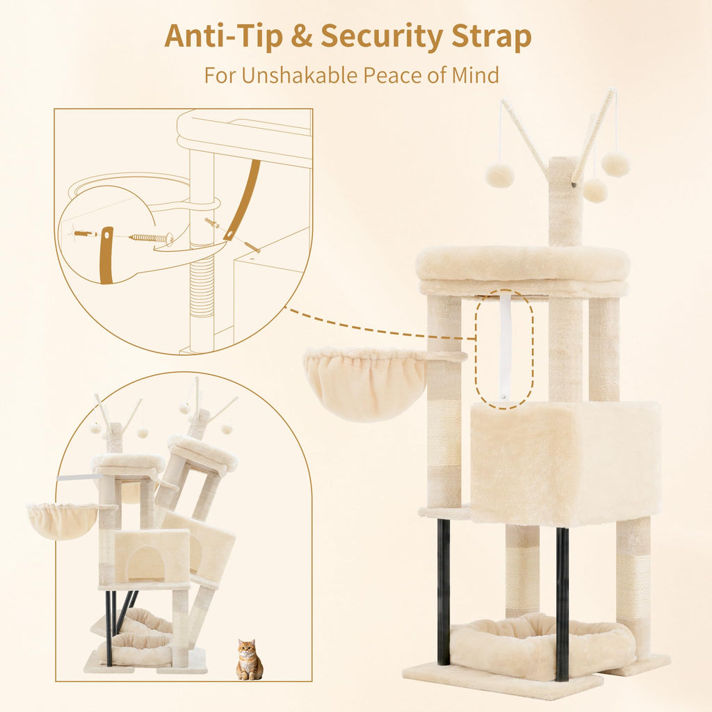 Heybly Cat Tree, 45.3" Cat Tower for Indoor Cats with Large Perch HCT202SM