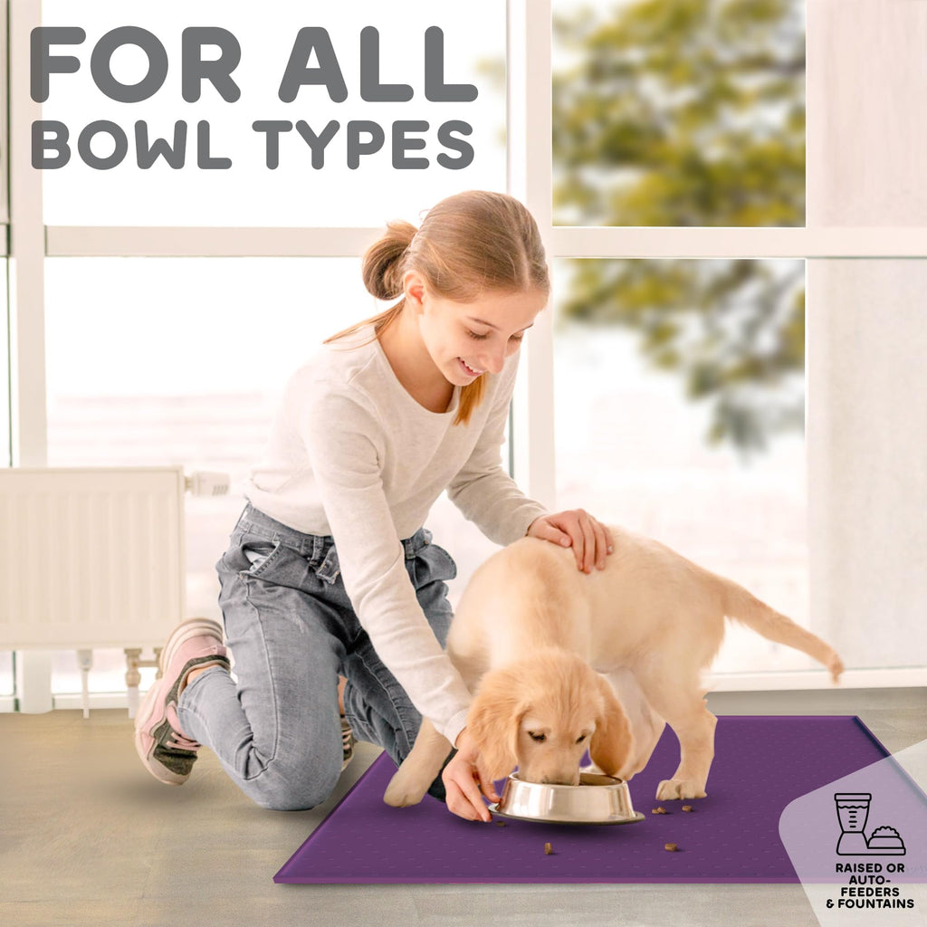 PetHappily Dog Food Mat - Raised Edges Dogs Mat for Food and Water Prevent Spill, Waterproof Cat Food Mats Protect Floors, Easy Clean Dog Bowl Mats for Food and Water, Silicone Pet Food Tray