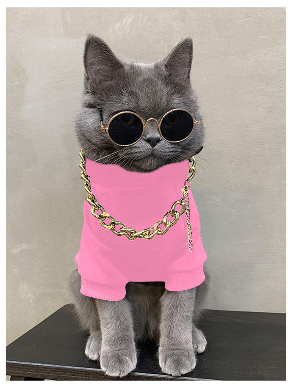 QWINEE 3Pcs Dog Hoodie Cat Apparel Dog Custume Set with Necklace and Sunglasses Pet Clothes for Puppy Small Medium Dogs Cats Light Pink Medium