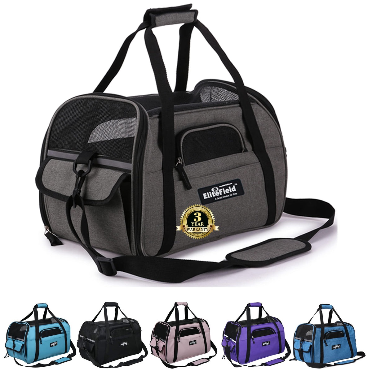 EliteField Soft-Sided Pet Carrier for Cats & Small Dogs (3-Year Warranty)