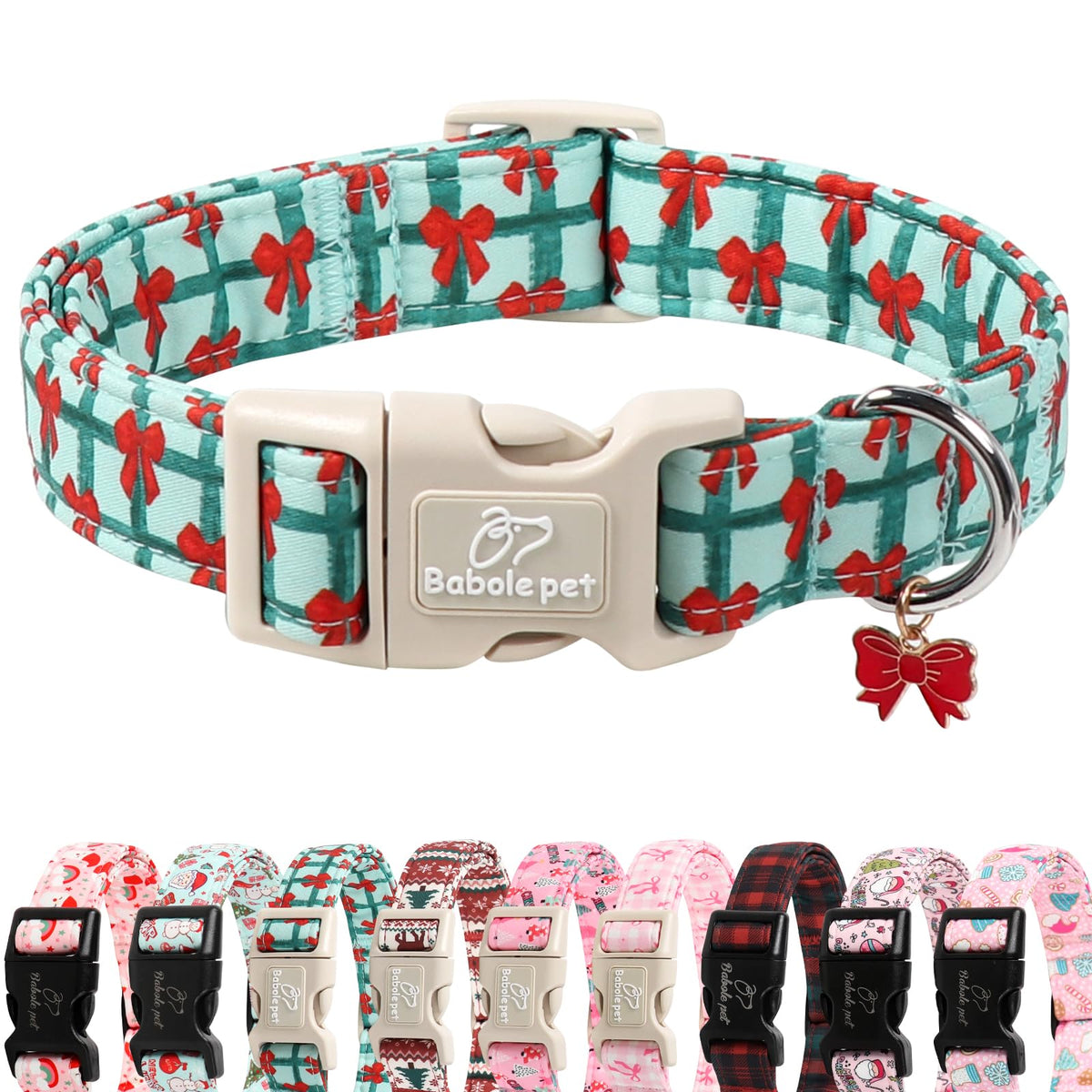 Babole Pet Christmas Dog Collar - Cute Pink Cozy Christmas Puppy Collar with Safety Buckle, Soft Adjustable Holiday Dog Collars for Small Medium Large Dogs S