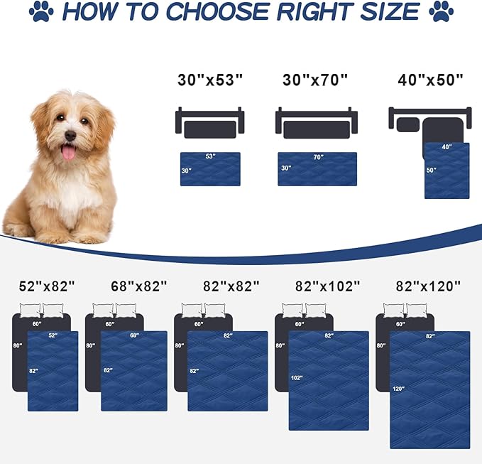 Smiry Waterproof Dog Bed Cover Blanket 40x50, Soft Reversible Pet Blanket, Washable Leakproof Cats Dogs Couch Cover for Sofa, Couch, Furniture, Navy/Blue