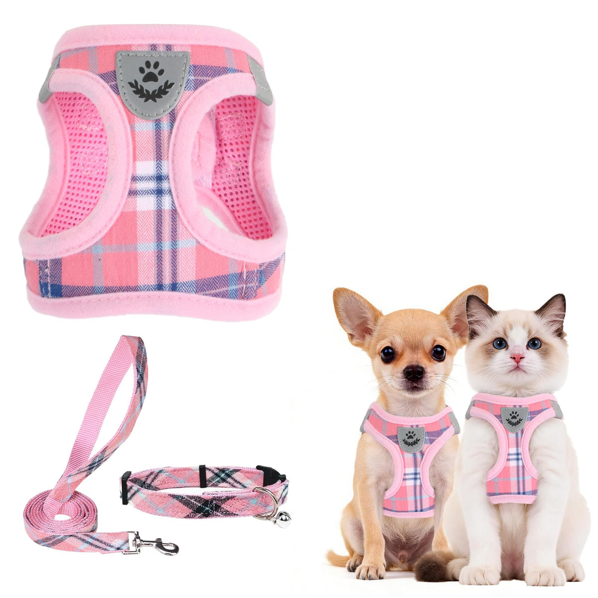 PUPTECK Christmas Dog Harness, Collar and Leash Set No Pull for Small Sized