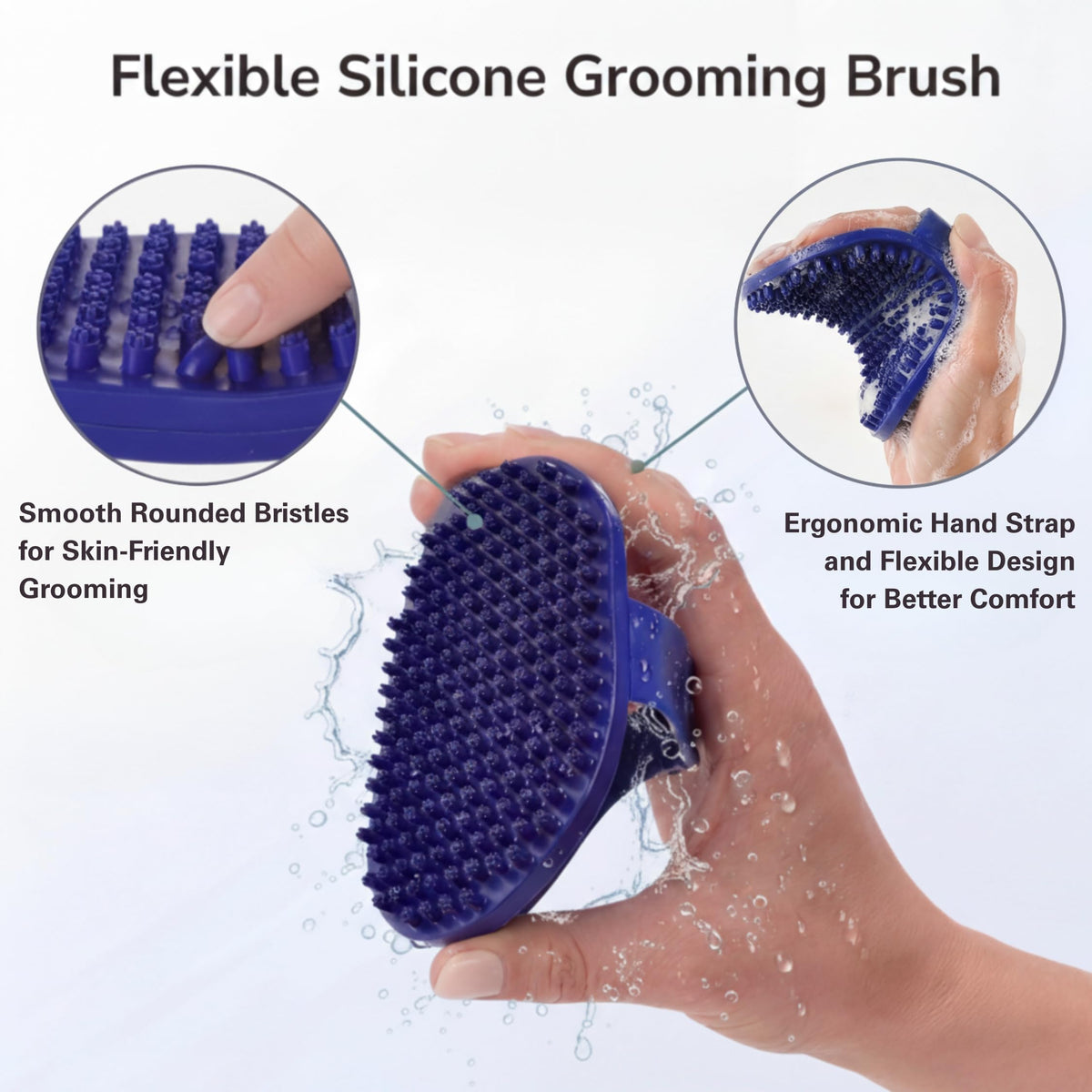 Pets&Goods Rubber Grooming Brush for Dogs & Cats - Gentle Deshedding Bath Brush for Short & Medium Hair - Soft Bristles, Anti-Slip Grip, Easy to Clean