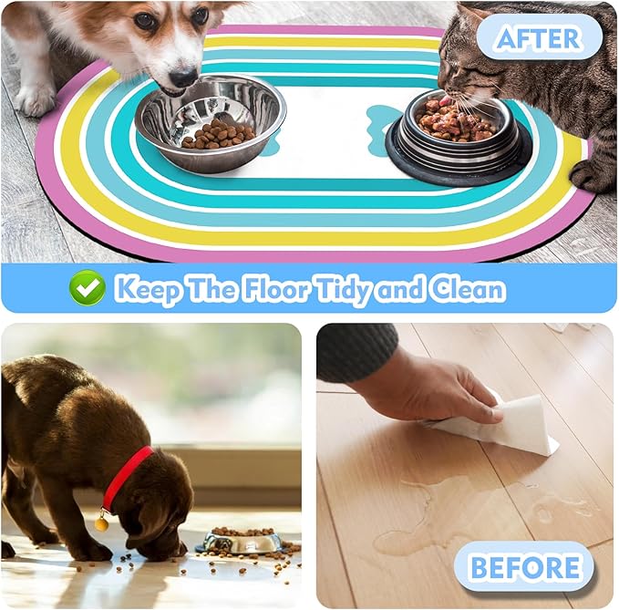 Cat Food Mat Small - 20''x12'' Absorbent Cat Feeding Mat, Pet Water Mats Protect Floor, No Stains Quick Dry Pet Placemats for Food and Water Bowl, Non-Slip Base Cats Bowl Mats for Messy Drinkers