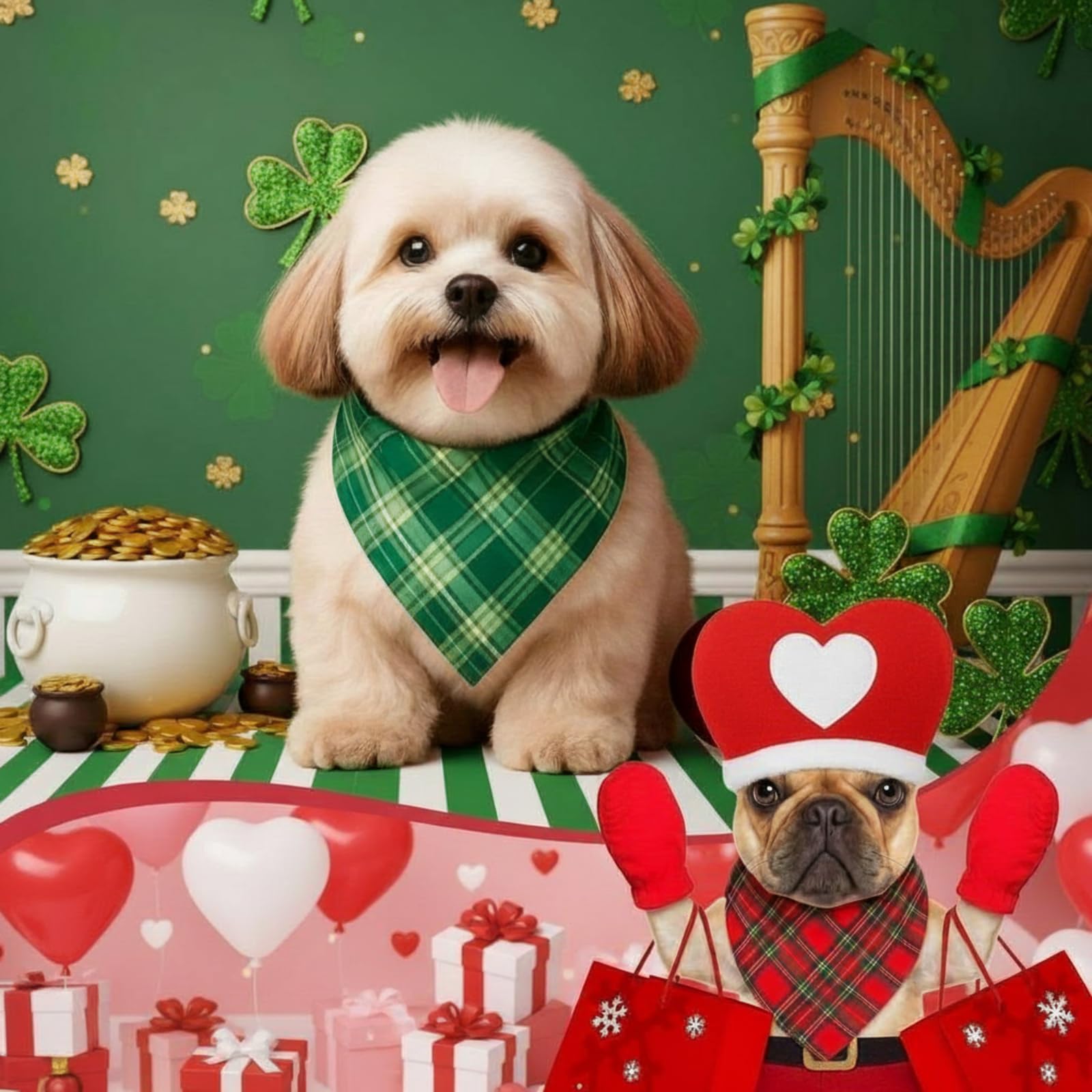 Abbylike 50 Pcs Christmas Plaid Dog Bandanas Bulk Red and Green Gingham Bandanas for Dogs Triangle Kerchief Bib Scarf for Pet Xmas Party Costume Photo Props Accessories, 25 Styles(19.7 x 13.8 x 13.8)
