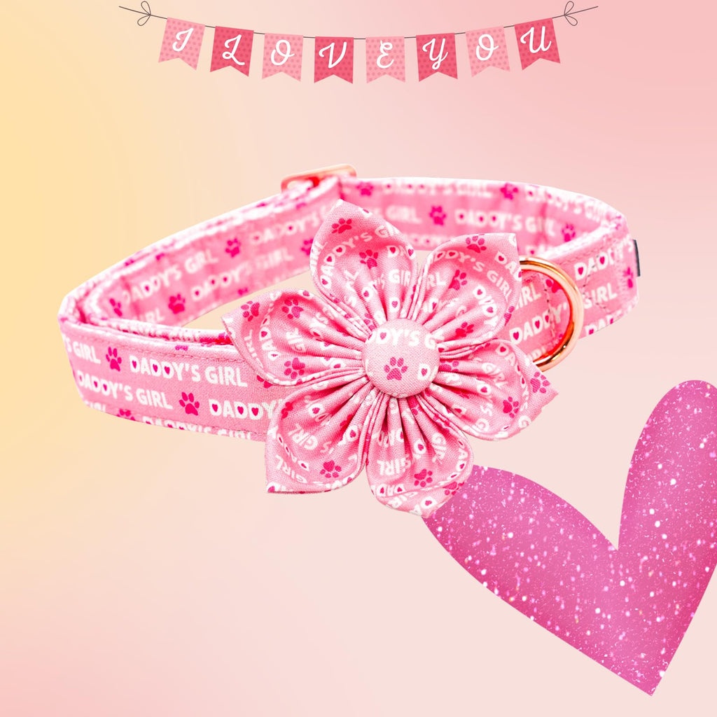 Lionheart glory Valentine's Day Dog Collar with Flower Dog Collars Pink Collars for Medium Dogs, Spring Pet Puppy Collar Flowers