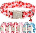 Valentines Dog Collar for Giant Large Dogs - Cute Pink Girl Dog Collar, Doodle Heart Pattern, Adjustable Valentine Dog Collars with Red Heart Charm XL