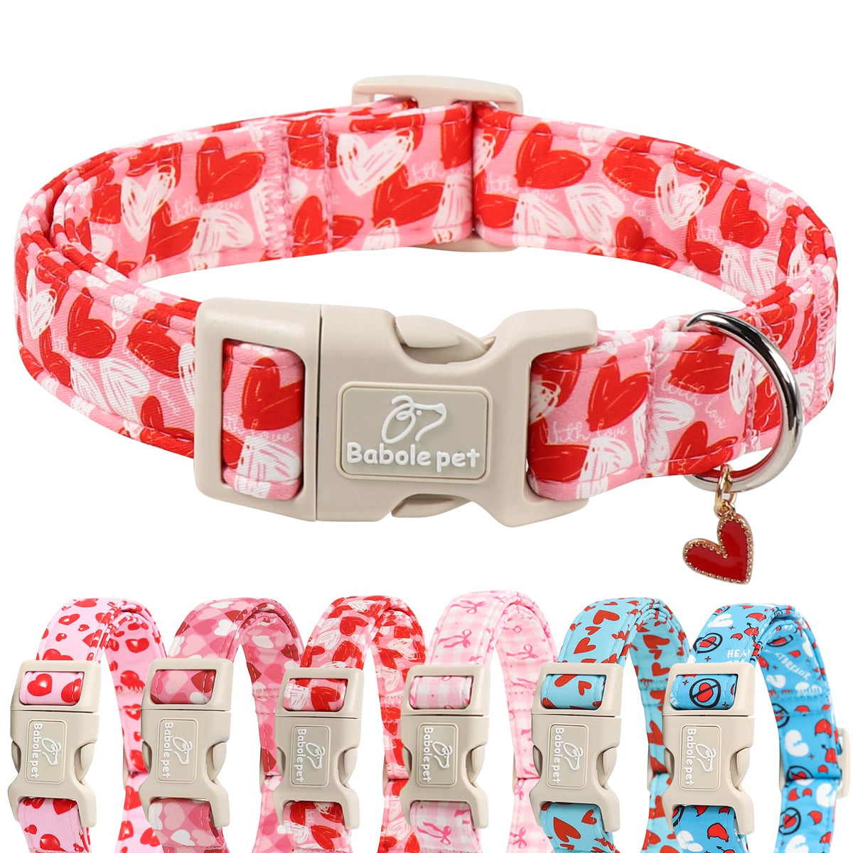 Babole Pet Christmas Dog Collar - Cute Pink Cozy Christmas Puppy Collar with Safety Buckle, Soft Adjustable Holiday Dog Collars for Small Medium Large Dogs S
