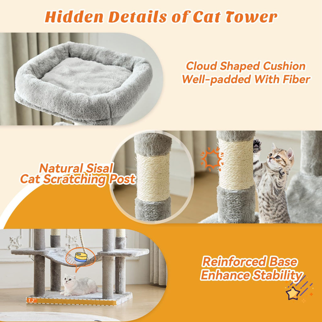 Aidoly Large 66 Inch Cat Tree Tower with Sisal Scratching Post