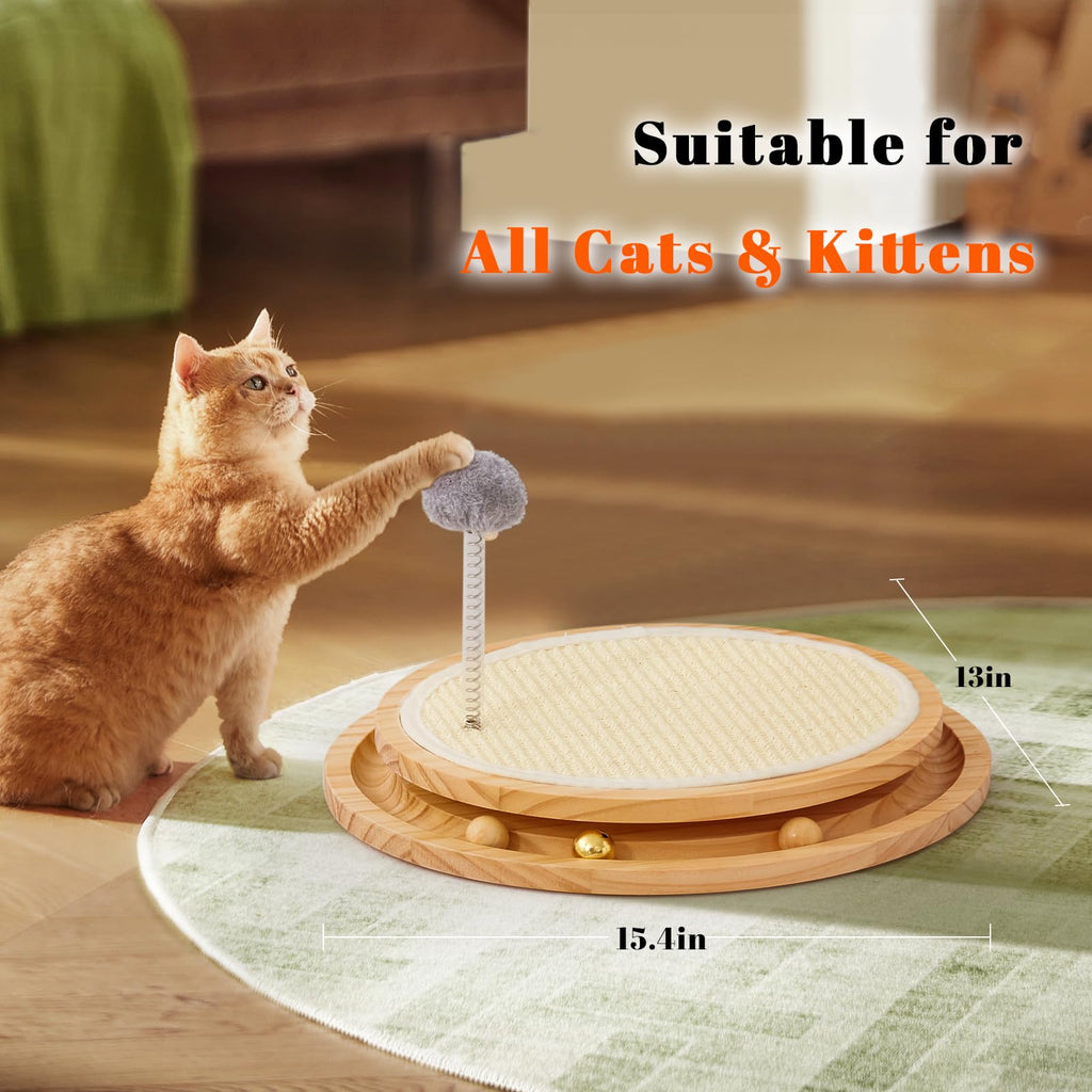 LMUGOOS Cat Scratcher, Cat Natural Sisal Scratching Pad, Kitten Interactive Toy with Ball Track Spring Ball for Chasing Hunting Mental Physical Exercise Puzzle