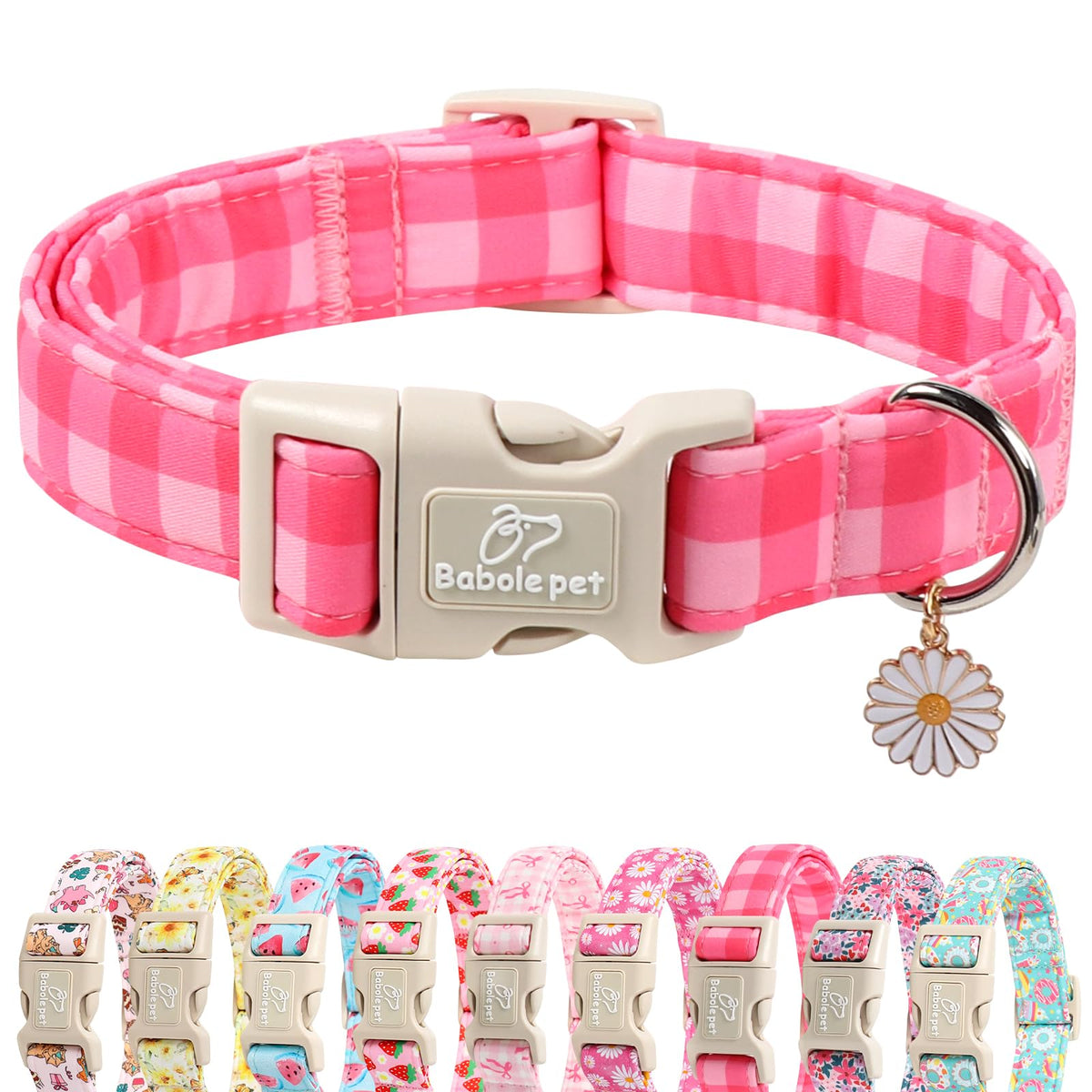 Babole Pet Christmas Dog Collar - Cute Pink Cozy Christmas Puppy Collar with Safety Buckle, Soft Adjustable Holiday Dog Collars for Small Medium Large Dogs S