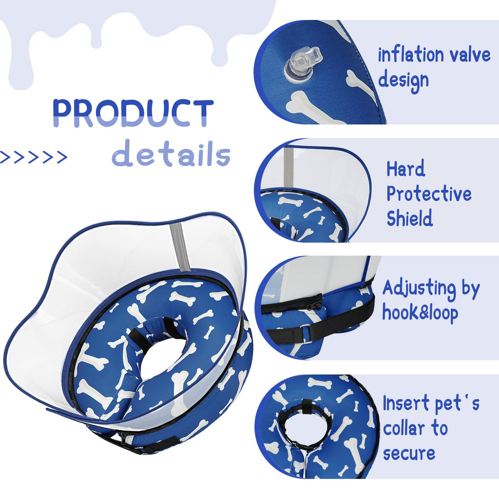 Supet Raised Inflatable Dog Cone Collar to Stop Licking, Soft Dog Cone Alternative After Surgery, Pet Neck Donut Collar for Small Medium Large Dogs