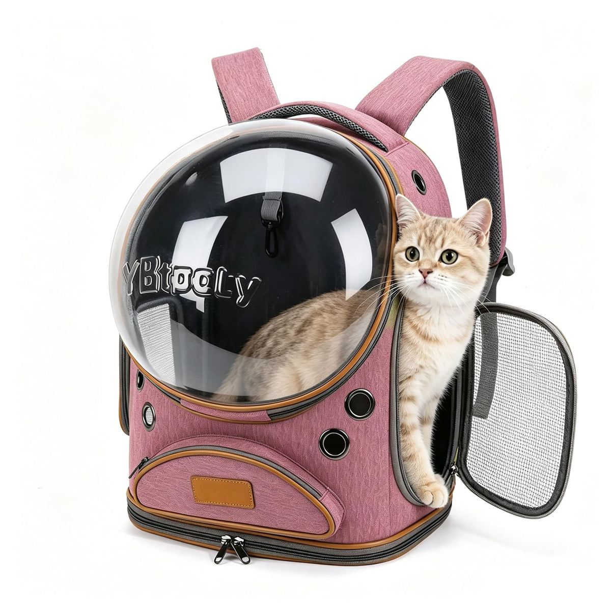 RuiXiangTeng Cat Backpack Carrier, Breathable Cat Carrier Large Space Bubble Pet Backpack for Small Dog and Large cat up to 16lbs, Transparent & Foldable Pet Carrier for Travel Hiking (Grey)