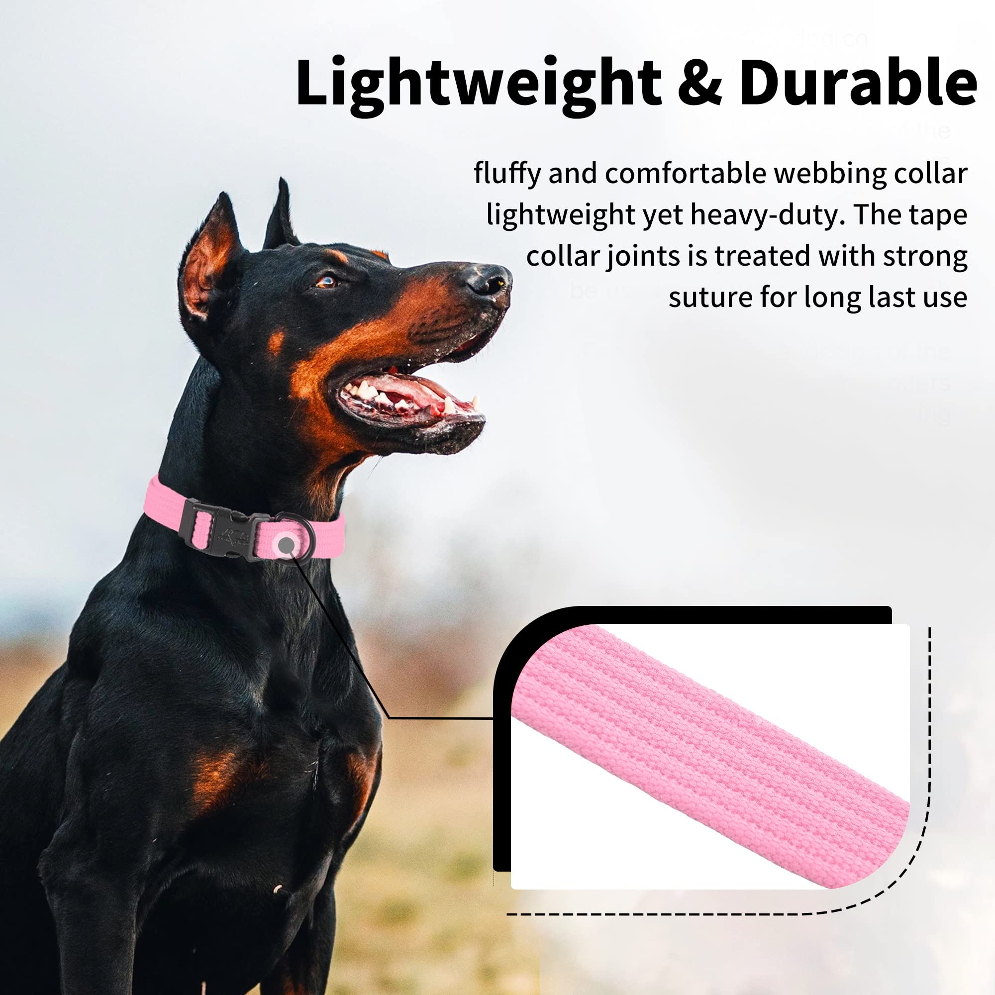 lynxking Dog Collar Soft Padded Breathable Cotton Solid Color Strong Adjustable Pet Collar for Little Puppy
