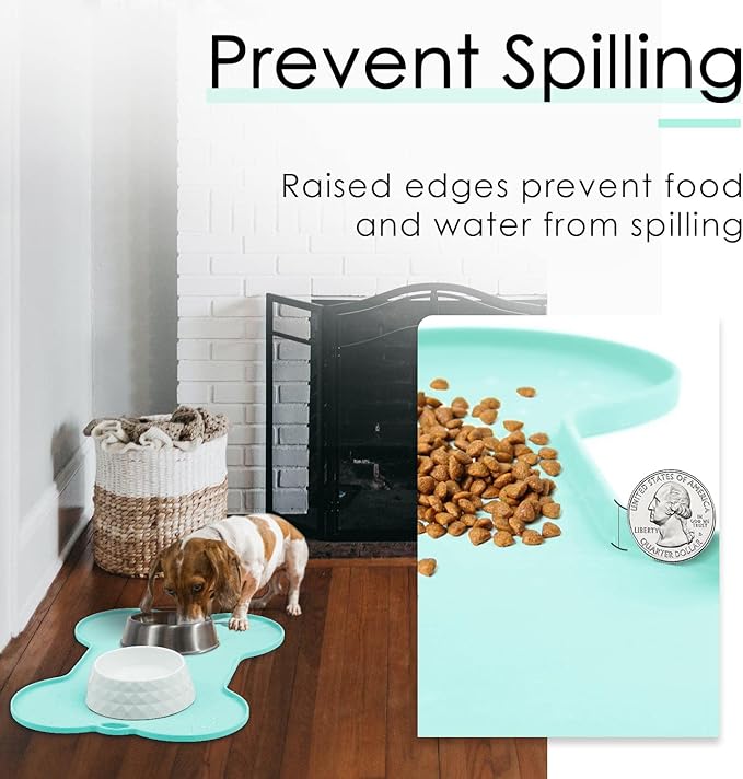 Super Design Dog Food Mat Dog Bowl Mat for Food and Water Silicone Non Spill Cat Feeding Mat Puppy Placemat Waterproof - 20.5" x 14.5", Light Green
