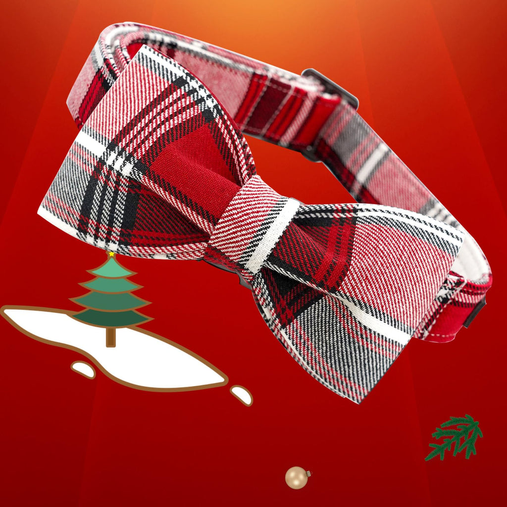 Bobo Rainbow Dog Collar, Christmas Dog Collar Plaid Pet Collar Bow Holiday Bows Girl Boy Puppy Collar Adjustable Pet Collar for Large Dogs