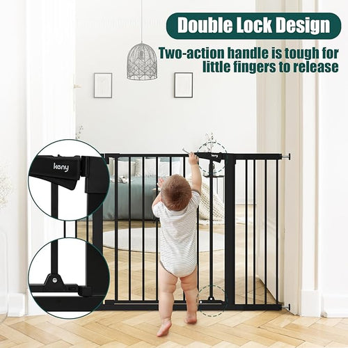 29.7"-51.5" Extra Wide Baby Gate for Stairs, Easy Walk Thru Dog Gate, Black