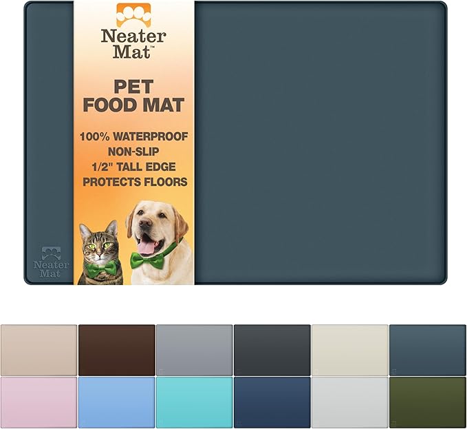 Neater Pet Brands Neater Mat Pet Mats for Food and Water, Cat & Dog Bowl Mat Waterproof Silicone, Feeding Tray, Dog Food Mats for Floors, Placemat w/Raised Edge for Under Bowls, 24" x 16"