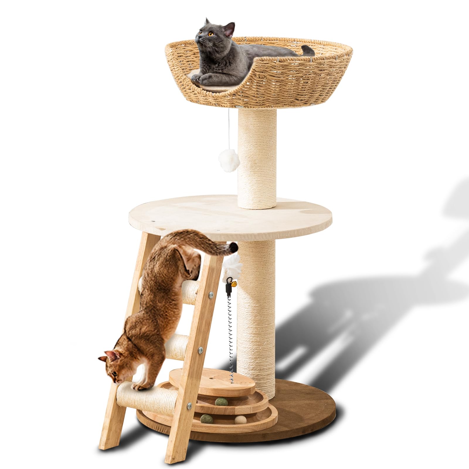 Hiyong Modern Cat Tree for Indoor Cats, 30 in Cat Tower with Basket Bed