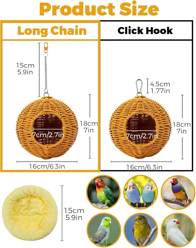 Jevnd Chewproof Steel Frame Bird Nest for Cage, Washable Small Bed Hammock