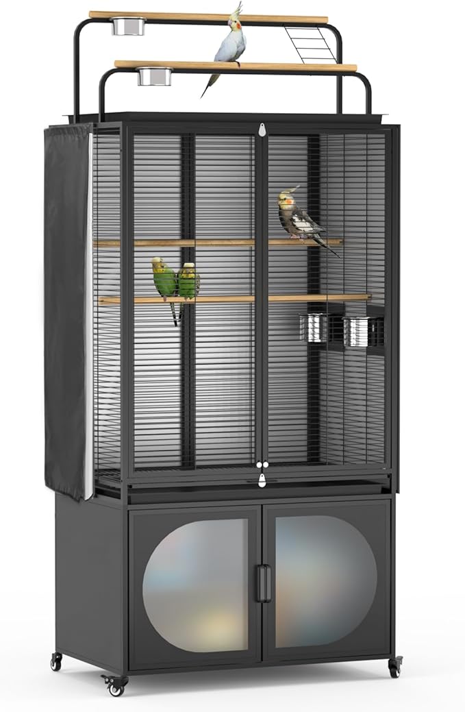 GDLF 72-Inch Parrot Bird Cage with Play Top and Storage Cabinet