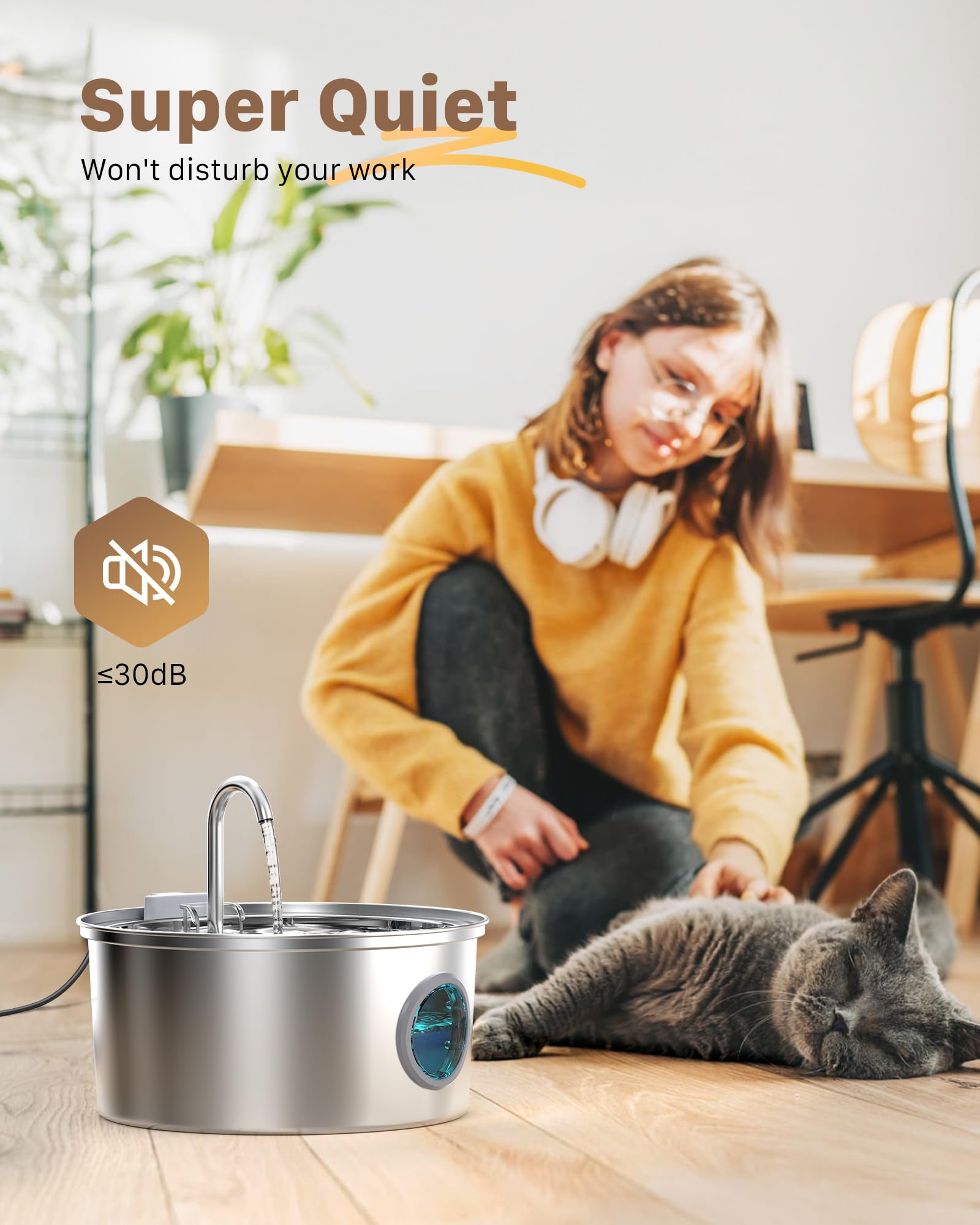 Cat Fountains for Drinking Stainless Steel: 108oz/3.2L Cat Water Fountain with 6 Filters + 3 Sponges - Running Pet Water Fountain Filtered - GIOTOHUN Faucet Like Pet Water Fountains for Cats Indoor