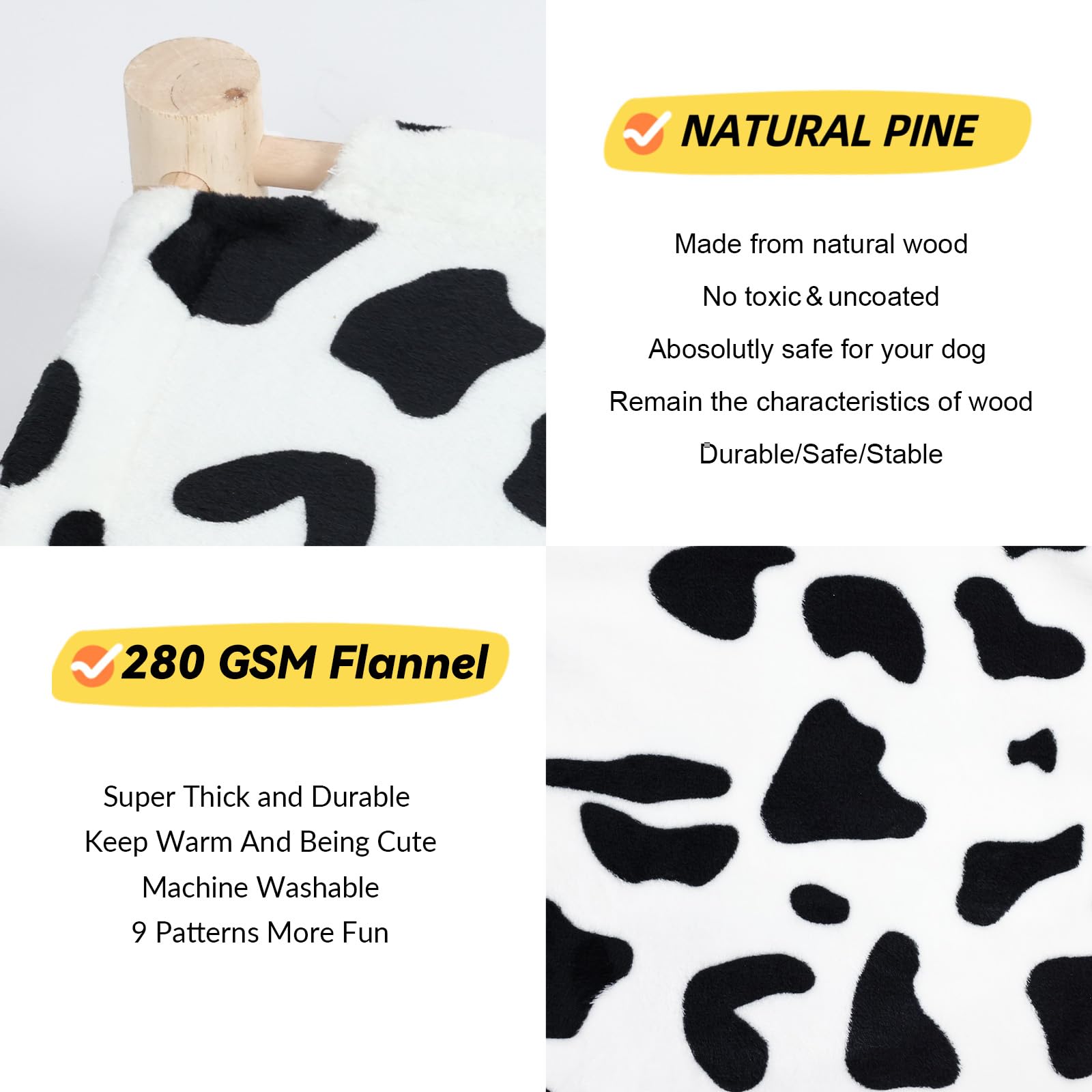 Patas Lague Cat Hammock Bed Small Eleveted Dog Bed 19x19 in Cow Prints