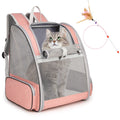 Cat Backpack Carrier, Small Dog Carrier Backpack with Fully Ventilated Mesh, Kitten Wand Feather Toy & Safety Leash, Collapsible Travel Hiking Pet Carrier for Small Dogs Cat Puppy Kitten Bunny (Pink)