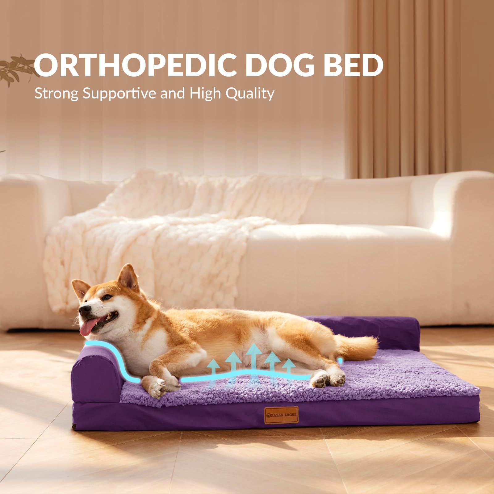 Patas Lague Orthopedic Medium Dog Bed Washable Pet Sofa Bed 30''X20''Purple
